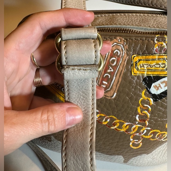 Vintage Coach 4914 Sonoma Natural Grain Double Zip crossbody hand painted - Picture 9 of 12